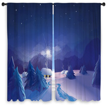Vector Night  Winter Scene. Window Curtains 71606590