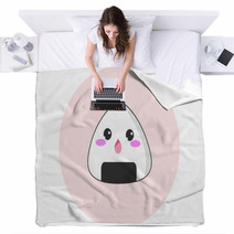 Vector Of A Kawaii Rice Ball With Surprised Face Blankets 230085614