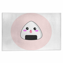 Vector Of A Kawaii Rice Ball With Surprised Face Rugs 230085614
