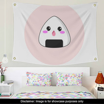 Vector Of A Kawaii Rice Ball With Surprised Face Wall Art 230085614