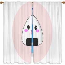 Vector Of A Kawaii Rice Ball With Surprised Face Window Curtains 230085614