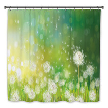 Vector Of Spring Background With White Dandelions. Bath Decor 58106384
