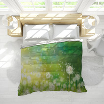 Vector Of Spring Background With White Dandelions. Bedding 58106384