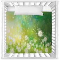 Vector Of Spring Background With White Dandelions. Nursery Decor 58106384