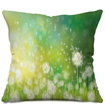Vector Of Spring Background With White Dandelions. Pillows 58106384