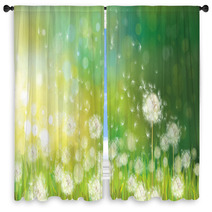 Vector Of Spring Background With White Dandelions. Window Curtains 58106384