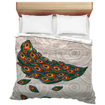 Vector Peacock Feathers On Seamless Background Bedding 38546708