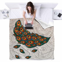 Vector Peacock Feathers On Seamless Background Blankets 38546708