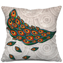 Vector Peacock Feathers On Seamless Background Pillows 38546708