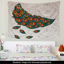 Vector Peacock Feathers On Seamless Background Wall Art 38546708