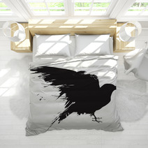 Vector Raven Or Crow In Grunge Style Bedding 12637517
