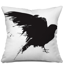 Vector Raven Or Crow In Grunge Style Pillows 12637517