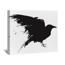 Vector Raven Or Crow In Grunge Style Wall Art 12637517