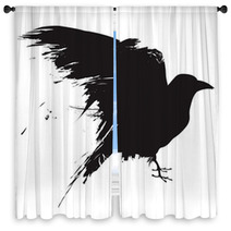 Vector Raven Or Crow In Grunge Style Window Curtains 12637517