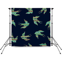 Vector Seamless Colorful Decorative Ethnic Pattern With Swallows Backdrops 62429327