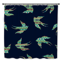 Vector Seamless Colorful Decorative Ethnic Pattern With Swallows Bath Decor 62429327