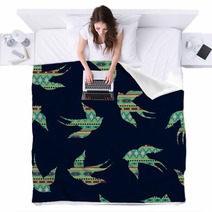 Vector Seamless Colorful Decorative Ethnic Pattern With Swallows Blankets 62429327