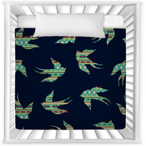 Vector Seamless Colorful Decorative Ethnic Pattern With Swallows Nursery Decor 62429327