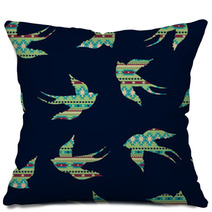Vector Seamless Colorful Decorative Ethnic Pattern With Swallows Pillows 62429327