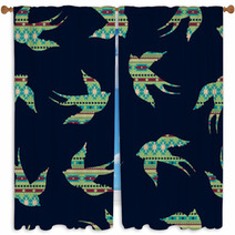Vector Seamless Colorful Decorative Ethnic Pattern With Swallows Window Curtains 62429327