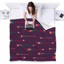 Vector Seamless Colorful Ethnic Pattern With Arrows Blankets 61649019