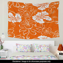 Vector Seamless Hibiscus Flower Background  Hawaiian Patterns Wall Art 57914421