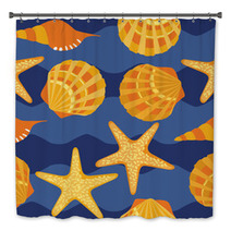 Vector Seamless Pattern, Shells, Starfish Bath Decor 62912396