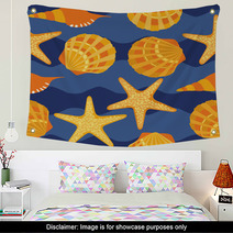 Vector Seamless Pattern, Shells, Starfish Wall Art 62912396