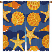 Vector Seamless Pattern, Shells, Starfish Window Curtains 62912396