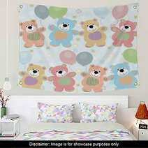 Vector Seamless Pattern With Bears For Baby Wall Art 56857217