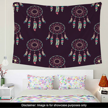 Vector Seamless Pattern With Dream Catchers Wall Art 94200563