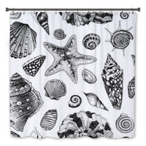 Vector Seamless Vintage Pattern With Black And White Seashells Bath Decor 61253351