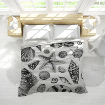 Vector Seamless Vintage Pattern With Black And White Seashells Bedding 61253351