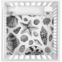 Vector Seamless Vintage Pattern With Black And White Seashells Nursery Decor 61253351