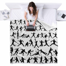 Vector Silhouette Collection Of Child Man Woman Young And Elderly Playing Baseball Softball Blankets 211794988
