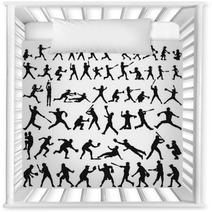 Vector Silhouette Collection Of Child Man Woman Young And Elderly Playing Baseball Softball Nursery Decor 211794988