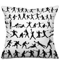 Vector Silhouette Collection Of Child Man Woman Young And Elderly Playing Baseball Softball Pillows 211794988