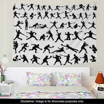 Vector Silhouette Collection Of Child Man Woman Young And Elderly Playing Baseball Softball Wall Art 211794988