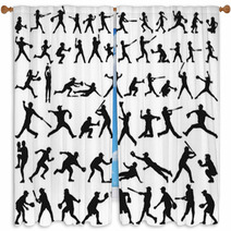 Vector Silhouette Collection Of Child Man Woman Young And Elderly Playing Baseball Softball Window Curtains 211794988