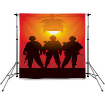 Vector Silhouette Of Tree Soldiers With Helicopter Backdrops 24723429