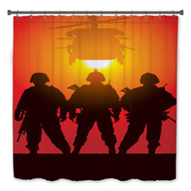 Vector Silhouette Of Tree Soldiers With Helicopter Bath Decor 24723429