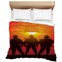 Vector Silhouette Of Tree Soldiers With Helicopter Bedding 24723429