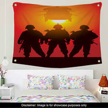 Vector Silhouette Of Tree Soldiers With Helicopter Wall Art 24723429