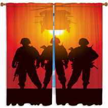 Vector Silhouette Of Tree Soldiers With Helicopter Window Curtains 24723429