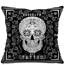 Vector Skull Paisley Bandanna Pillows 123216141