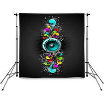 Vector Speakers With Colorfull Grunge Floral Elements. Backdrops 15639510