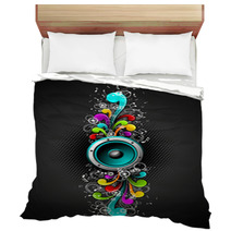 Vector Speakers With Colorfull Grunge Floral Elements. Bedding 15639510