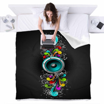 Vector Speakers With Colorfull Grunge Floral Elements. Blankets 15639510