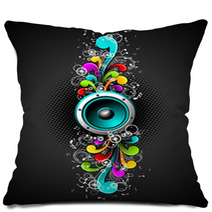 Vector Speakers With Colorfull Grunge Floral Elements. Pillows 15639510