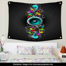 Vector Speakers With Colorfull Grunge Floral Elements. Wall Art 15639510